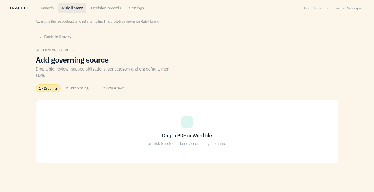 Illustrative Trace-li upload screen